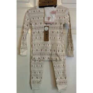 Rabbit + Bear Organic Christmas / Holiday PJ Set W/ Socks 2T Unisex Reindeer NWT